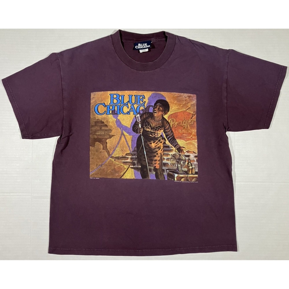 Blue Chicago T Shirt Mens Large John Carroll Doyle Vintage Art Red Hot Mama 1995